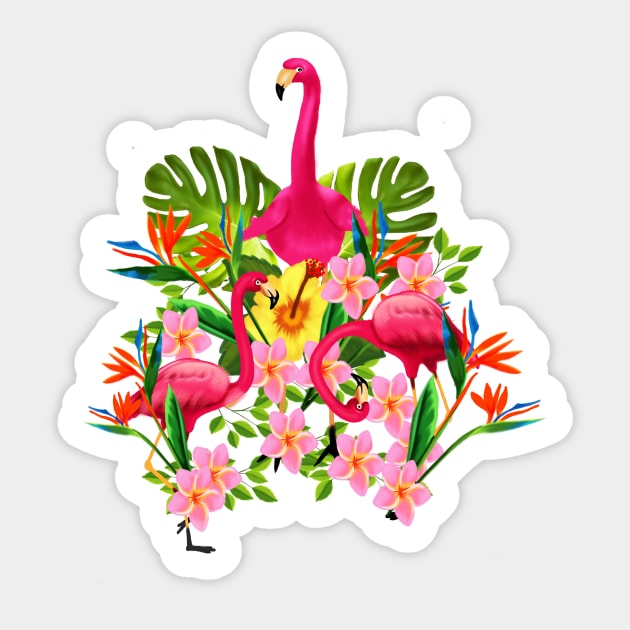 Flamingo Flock Tropical Floral, Birds Sticker by logiamerch